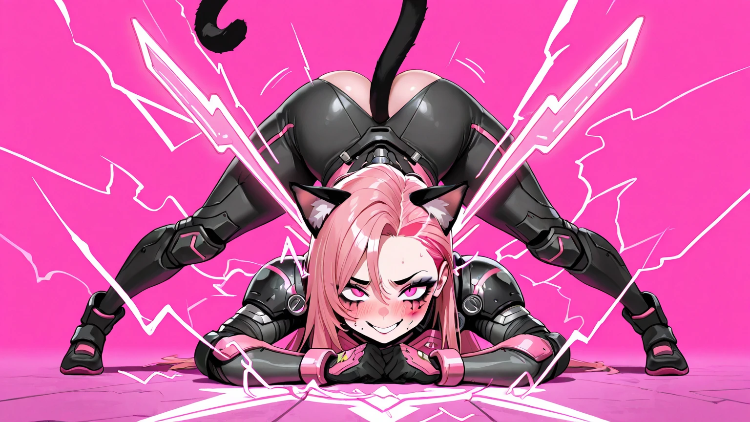 The cat girl with abdominal muscles was tortured and beaten，Inability to fight back，Beaten until he vomited blood，moan in pain