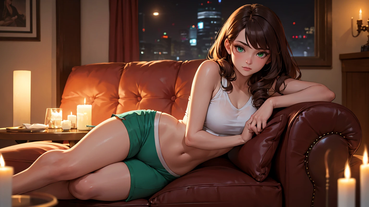 NSFW,NUDE,Naked Gemini Sunrise,One person,Black straight hair,(Wear a belt around your waist),boots,Watch on wrist,Open your eyes,indoor,sad,Drunk,Hiccups,Above the knee shot,Sitting on the sofa,Front shot,Low - Angle,Ultra-high resolution,16K