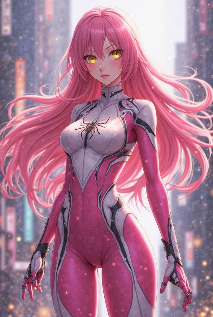 There was a woman crouching on a pillar,Gwen squats,legs separated,reaching out her hands,Place your finger on the ground,professional cosplay, Anime cosplay, realistic cosplay, Anime figure; Full-body art, Anime girl cosplay, SpiderGwen, anime cgi style, the anime girl is crouching, rpgmaker, cosplay, most strongest pose, anime cgi