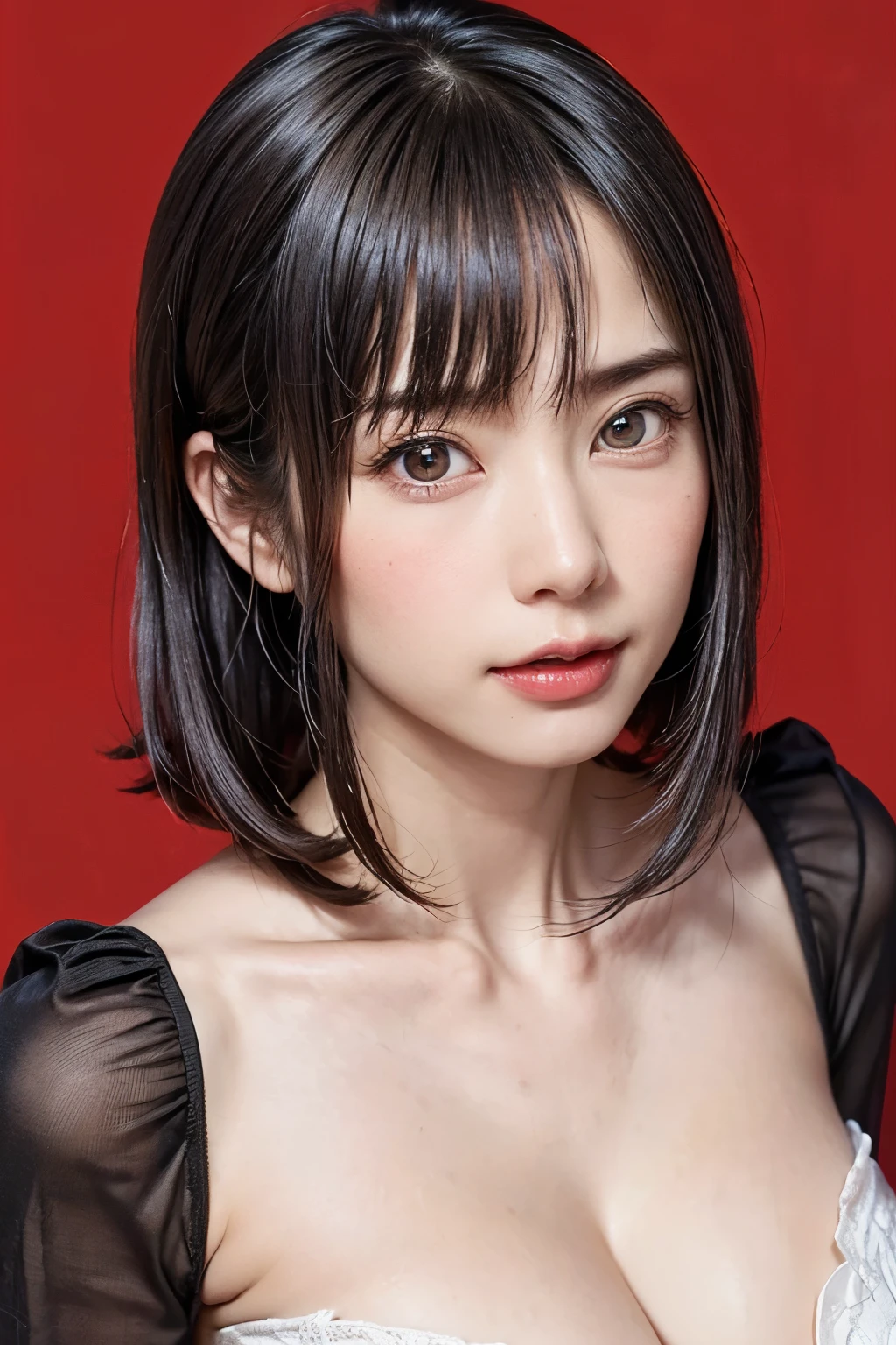 (table top, highest quality、ultra high resolution、face focus focus、focus on the sides、navel focus、decolletage focus、very attractive beauty、Adds intense highlights to the eyes、look closely at the camera:1.4、Absolutely beautiful bangs:1.4、Brunette short bob hair with bangs:1.4),1 girl, Report, black haired, realistic, looking at the viewer, pale black eyes, short hair, lips, lip gloss, Upper body、Big eyes、eyelash)、((italian natural background、hyper real stick:1.4))、((short hair with bangs:1.4、Beautiful bangs with 46 points:1.4、{Huge|big|Hugeな|mega} chest:2, cleavage:2、Big eyes、Give your students very powerful highlights、very bigger chest、look at the audience、very beautiful beauty、show me your ears、beautiful long neck、beautiful decollete、smile、A smilee beautiful teeth、Open your mouth and smilee))、28 years old、very cute super model、perfect anatomy