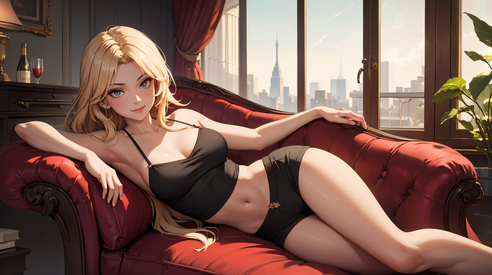 ((1girl, solo)), mature female, beautiful body, (perfect anatomy, perfect body, perfect hands, perfect legs), (five fingers:1.5), natural proportions, sexy body, large breasts, cowboy shot BREAK
((extremely detailed face)), (beautiful detailed eyes:1.6), (realistic pupils, realistic iris:1), expressive eyes, looking at viewer, (clear eyes:1.3), (hyperrealistic:1.2), (detailed skin texture:1.2), smooth skin, (blonde hair:1.5), blue eyes, (detailed lips:1.2), (attractive lips:1.1), (glossy lips:1.1), smile, perfect face, perfect eyes BREAK
underwear only, collarbone, cleavage, white bra, white panties, ((garter belt)), lingerie, white thighhighs, red footwear, high heels BREAK
(masterpiece:1.5), anime-style, top quality, best quality, (beautiful and aesthetic:1.2), (ultra detail:1.5), Ultra-detailed depiction, Ultra-precise depiction, extremely detailed 8k illustration, high resolution, (highly detailed shading:1.2), (realistic lighting:1.4), perfect lighting, vibrant colors, dynamic tones, striking hues, 8k, absurd resolution, perfect shadows, hdr, UHD, ambient lighting, realistic, ultra-realistic, photo realistic, highly detailed, rich detail, luminous colors, fine texture, intricate design, professional illustration, (soft light:1.2), (illustration:0.7)