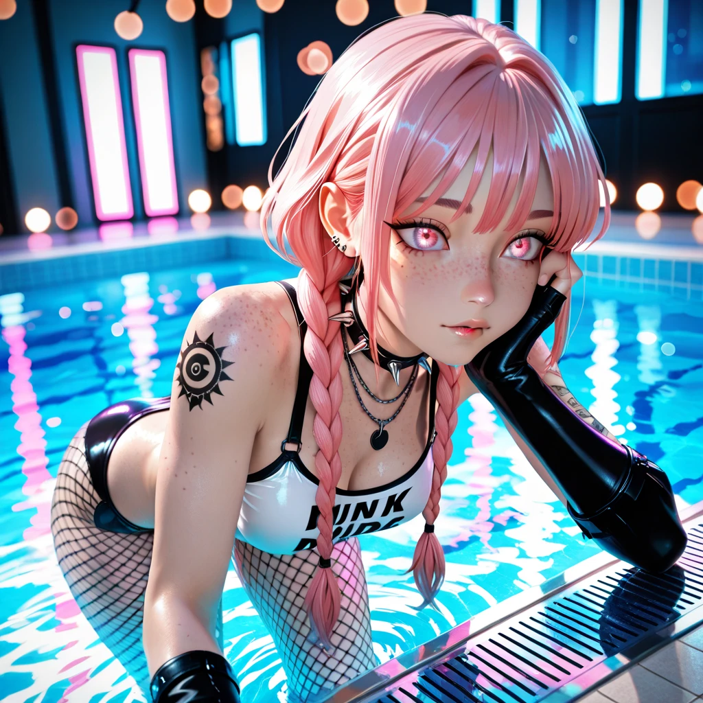 (masterpiece, highest quality:1.2), 1 girl, alone A woman in a rubber suit is making an ahegao face and giving a double peace sign an underwater city beautiful girl Hair Color Pink