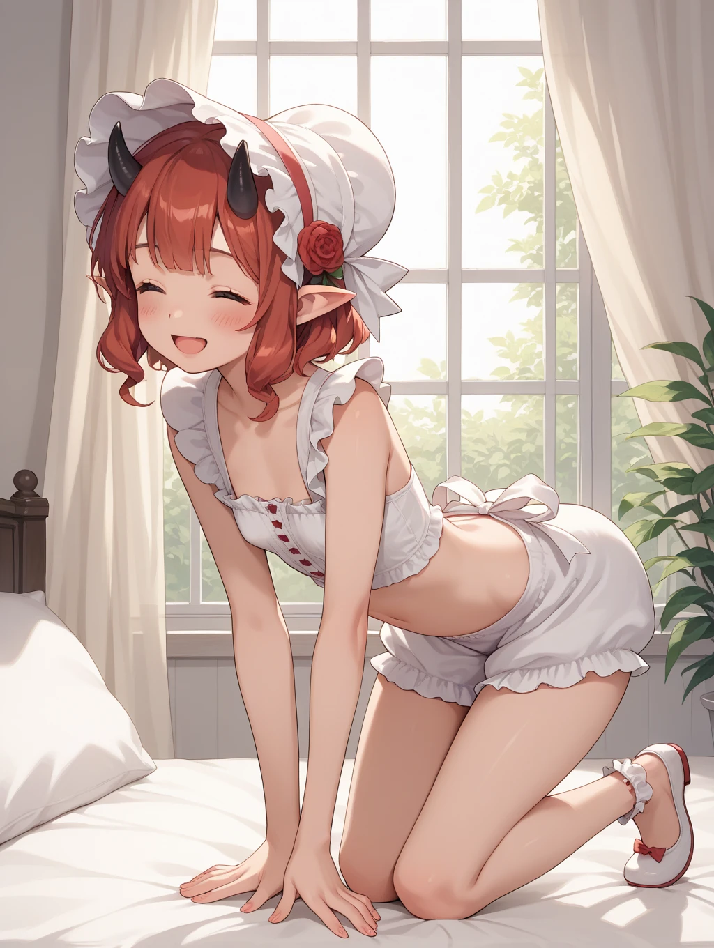 1 Cute naughty toddler Girl, large breasts, thick legs, (two side up:1.3, long hair, red hair, short dragon's horns attached to the head:1.2, dragon tail:1.3), brown eyes, (naked:1.2), (blush, ;d, yuruyuri), at the adventurer's guild, A bulletin board with posted paper