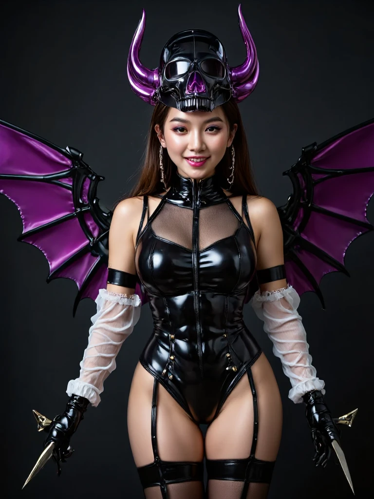 ((World of Darkness)),Professional , masterpiece、top-quality、photos realistic , depth of fields 、(((With a magic wand of gems))),(Dragon Black Metal Body:1.9),(latex black-blue、(cleavage of the breast)(Fight dragons)、、(((Particles of light))),(Micro Bikini Armor:1.7),Gorgeous gold weapons ,(Fight dragons)、Seductive look、(blood splattere、((((With a magic wand))), ) , (((Wearing a black latex wizard hat))),(demonic wings) ,((a blond))、(Castle background)、((Gangle's forest background))、Beautiful Caucasian beauty、1a person、dynamic ungle,(((Detailed and ornate dragon wizard hat)))、Smaller head、A smile、Castle background、Thin and beautiful female hands、cleavage of the breast、Soldier in iron armor on background、Mystical expression、Light Effects、intense fighting、Wind-effect、magic circles、With the legendary magic wand、Dragon's tail、explosions、Toostock、Toostock、