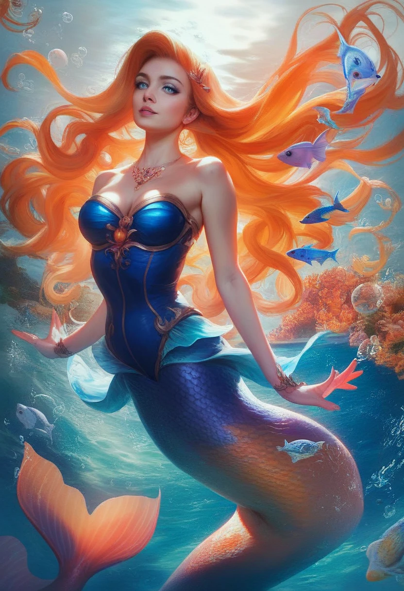 Ariel anime, The little mermaid theme, digital illustration, disney, rule 63, full body, perfect anatomy, perfect face, abstract beauty, beautiful, centered, looking at the camera, approaching perfection, dynamic, moonlight, highly detailed, watercolor painting, artstation, concept art, smooth, sharp focus, illustration