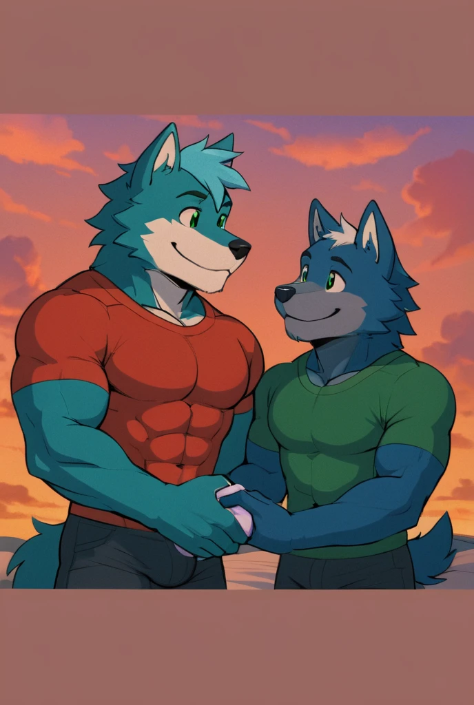 by takemoto arashi, (2boy), duo, male anthro, kemono, (white wolf), (white torso), naked, hot body, muscle, hunk, sexy, handsome boy, (detailed black eyes), white eyebrows, (underwear); (masterpiece, high res, best quality), 4k, soft skin, warm air, frot, frottage, rubbing stomachs together, embrace, naked, nude, nakedness, moaning happy aroused face