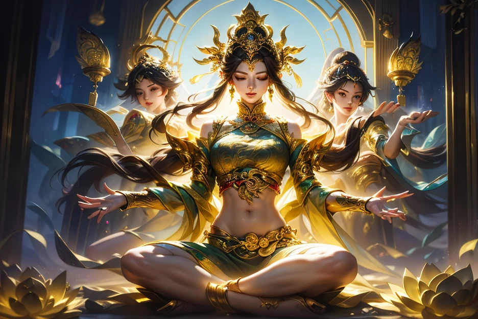 The beautiful earth goddess kneels on the earth，Holding his long hair in his hand，((((Long black hair)))， Beautiful figure，White skin of the，Delicate，（primitive：1.2），（realisticlying：1.4），（Sharpness：1.2），16 yaers old，(((body high：1.5))),（（（Gemstones refract dazzling light））），（（middlebreast：1）），（Abs：0.7），（glute：1.2），(healthy-looking skin， Thin skin， seductiveexpression， 二重まぶた，Jelly textured lips， Glowing lips，Small upturned lips，Shiny skin，(((Flawless skin texture)))，Real pores，ctextured skin，choker necklace，Yingluo，（Wear gemstones，pearls，hisui，amber，），（（Gorgeous and exquisite crown，gemstone setting）），（Dynamic hair，long whitr hair，Beaded hairpins，Nobile，Delicate skin texture），Glossy glossy skin，Glowing skin，Radiant hair，eyes looking at the lens，The head is illuminated with an aperture，The body shines，
 High quality detailing， Cinematic lighting，,absurderes, unbelievable Ridiculous, hugefilesize, ultra - detailed, A high resolution, The is very detailed，best qualtiy，tmasterpiece，illustratio，The is very detailed，CG，unified，8k 壁纸，Amazing Cleavage，finely detailled，tmasterpiece，(((dynamicposes)))，((Correct anatomy)),(((Correct dissection))，