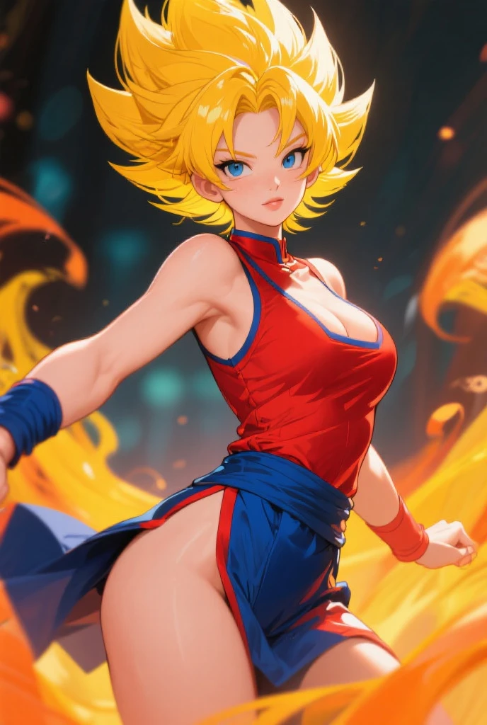 Dragonball Z, super Sayan warrior, pitite 13 year old girl. White Clothing tattered from battle. NSFW