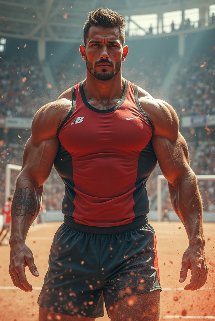 A passionate volleyball player with a shaved head