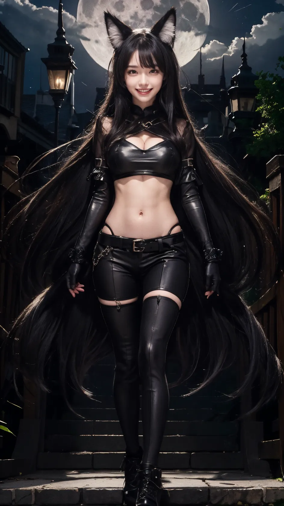 high quality, detailed, Realistic, (19 years old japanese shemale), (detailed black eyes),(long hair),(abs), (shiny skin), (leather chest),(leather bondage),leather tiny thongs, (bulge), dungeon, --no text,