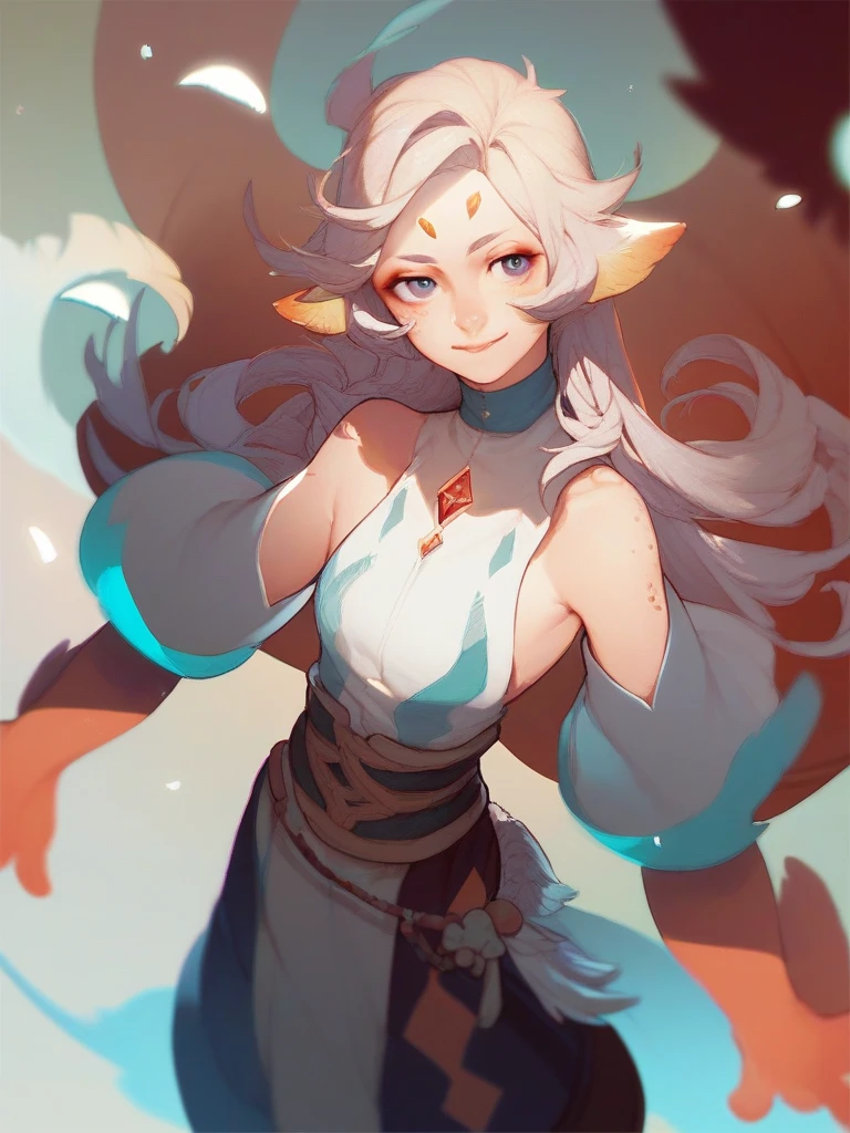 1 female elf, wizard healer girl, short girl, pouty look, wizard garb, cleavage , Wizard staff, small waist, thick thighs. white hair, braided, seductive pose, masterpiece.
