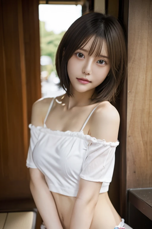 zydG, 1 cutest woman, Detailed skin, Look, Brown eyes, (Short hair with bangs: 1.2), (Big: 1.5), (Medium areola: 0.8), Pretty woman who emphasizes slender abs: 1.3, Wearing an apron, (without panties), (without bra),
(Photorealistic:1.4), (Best Quality:1.0), (Ultra High Definition:1.0), 8K, RAW Photography, (Masterpiece:0.2), (pureerosface_v1:0.5)