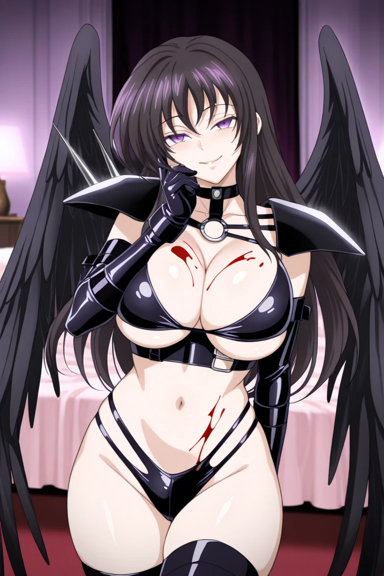 (night:1.7), , , collarbone,choker,black outfit,belly button, Torn_Clothes, Torn_Legwear,rock,collar, Pauldrons, High Leg,boots,Knee socks, purple_eye,,black_hair,very_length_hair,elbow_gloves, 1 girl, 20 years,Mature Woman,beautiful Finger,beautiful length legs,beautiful body,beautiful Nose,beautiful character design, perfect eye, perfect face, looking at the Viewer, (Innocent_big_eye:1.0),smile,to evil_smileface,to evil_face,Grin,View,, collarbone,choker,black outfit,belly button, Torn_Clothes, Torn_Legwear,rock,collar, Pauldrons, High Leg,boots,Knee socks, purple_eye,,black_hair,very_length_hair,elbow_gloves, 1 girl, 20 years,Mature Woman,beautiful Finger,beautiful length legs,beautiful body,beautiful Nose,beautiful character design, ,, looking at the Viewer, ,, ,Official Art,Highly detailed CG Unity 8k wallpaper, Perfect lighting,colorful, , (masterpiece:1.0),(Highest_quality:1.0), 超High resolution,4K,Very detailed, photo shoot, 8k, High resolution, High resolution, Confused:1.2, Kodak Portrait 400, Film Grain, Blurred Background, Bokeh:1.2, Lens flare, (Vibrant_color:1.2) (beautiful,big_chest:1.4), (beautiful_face:1.5),(narrow_Waist),alone,naughty face,(evil huge laugh:1.1),deep shaded face,smile worst,right three spike shoulder pad,,conceit,hand on hip,to evil smirk,latex hands,latex fingers,too evil huge laugh,sadistic smile,deep shaded face,,smile worst,worst ridecule,too evil moukery,,laugh full of malice,,A face full of evil,Too evil ridicule