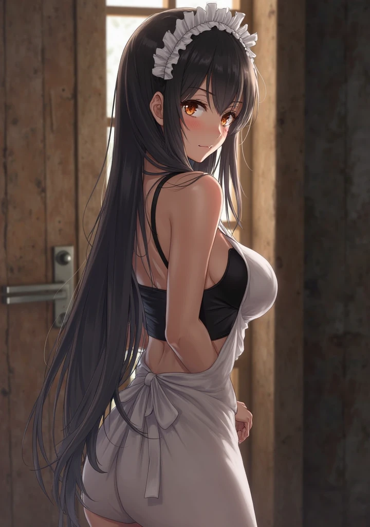 (masterpiece:2.0), (top-quality:2.0), (naked extremely small towel:1.5), (view from the side:1.5), (perfect exposed shoulders:1.5), (perfect exposed nape:1.5), (super sexypose:1.5), (blushed face:1.3), (barechested:1.3), (realistic:1.5), 1 little girl, precise small hands, Embarrassed look, light smile, Open mouth, extremely cute girl, innocent face, young face, Clear eyes, Shining eyes, shoulder is visible, small breast, thigh is visible, The buttocks is visible, No pubic hair, dynamic posing, The beautiful skin, ultra-definition, Top resolution, japan high school student, brown hair
