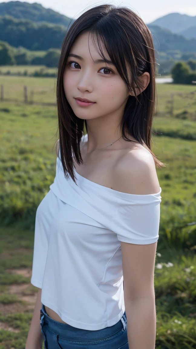 Innocent 20 year old girl、((White tank top, Dramatic poses)),Smile,short-cut,Natural park、Raw photo, (8K、top-quality、​masterpiece:1.2)、(intricate detailes:1.4)、(Photorealsitic:1.4)、octane renderings、Complex 3D rendering ultra detail, Studio Soft Light, Rim Lights, vibrant detail, super detailing, realistic skin textures, Detail Face, Beautiful detail eyes, Very detailed CG Unity 16k wallpaper, make - up, (detailedbackground:1.2), shinny skin, Full body、cleavage of the breast,((Standing with hands folded behind your back、Leaning forward、Angle from above))