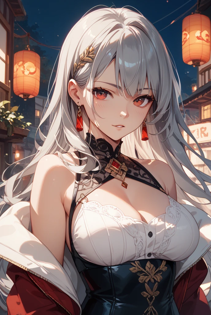 High resolution、Girl、Silver Hair、Long Hair,(),Lion ears、Grey Eyes、Slender、Toned body、Samurai,fencer,Tattoo,
