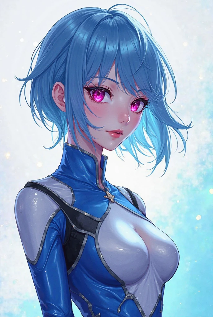 blue hair,perfect face,best quality,big breast,big tits,short hair,spy women
