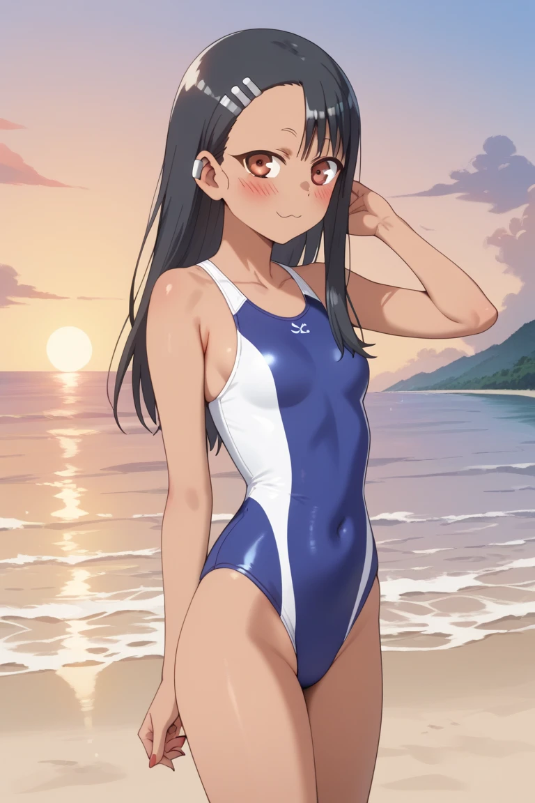 (anime artwork, anime style, studio anime, very detailed, up to date, vibrant, Anime Coloring, high contrast, masterpiece:1.2, best quality, best aesthetics),2 girl,hug from behind,swim suits, Medium chest, A glimpse of thighs,random hair, One eye is hidden by the bangs, perfect proportions, high detail skin, Cute, detailed faces,beach, precise fingers,curvy,swim suits crowd, suntanned skin