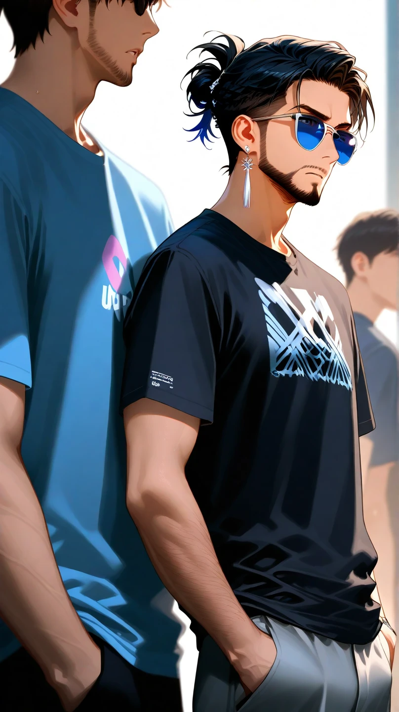 Beto. 14 year old teenager. Dark skin, black jean pants, his navy blue t-shirt. Comic style 
