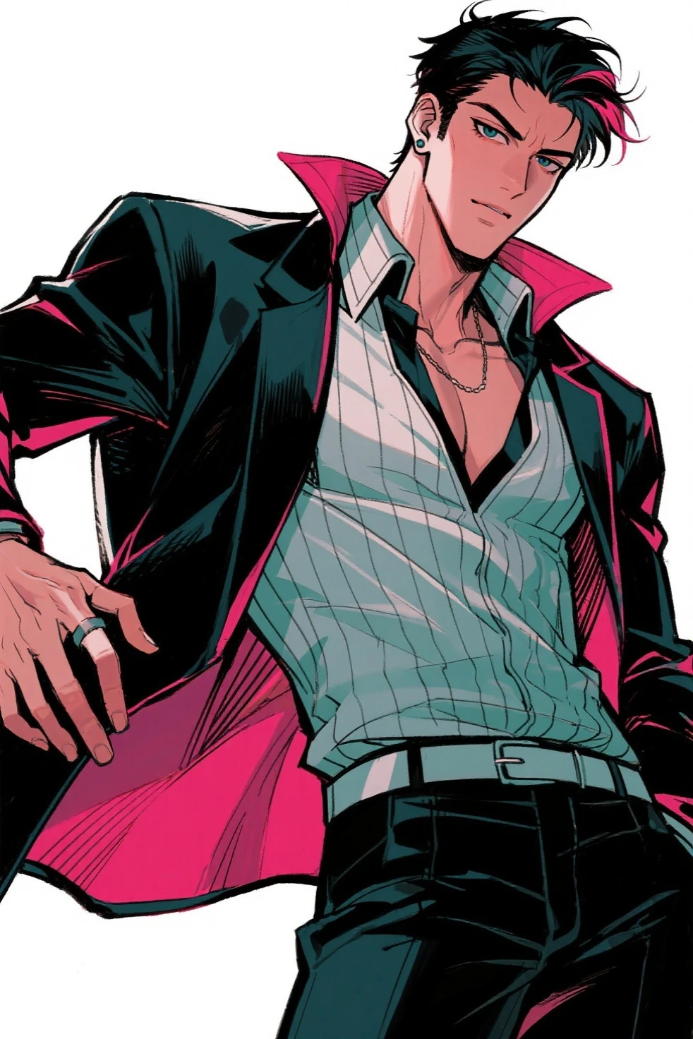 full body in image, masculine pose, unique hair, full man, dante jacket, hoodie, of dante, denim pants, male body, slender body, short hair, full body, hot body, sexy male body, dinamic pose. detalied pose, body, simple background, expressive face, focus on face, line art, sketch
