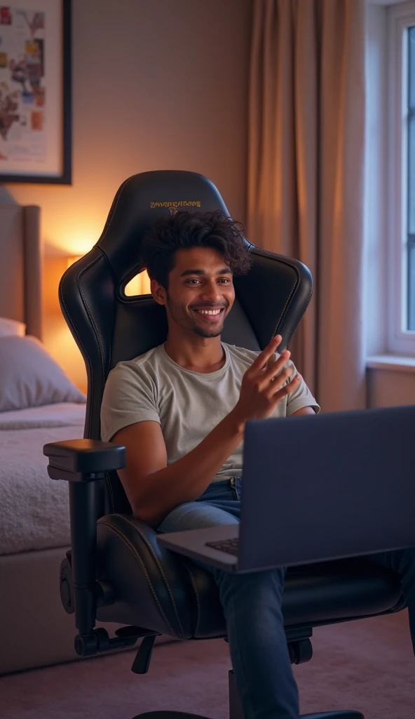 Young man sitting on state-of-the-art chair 
