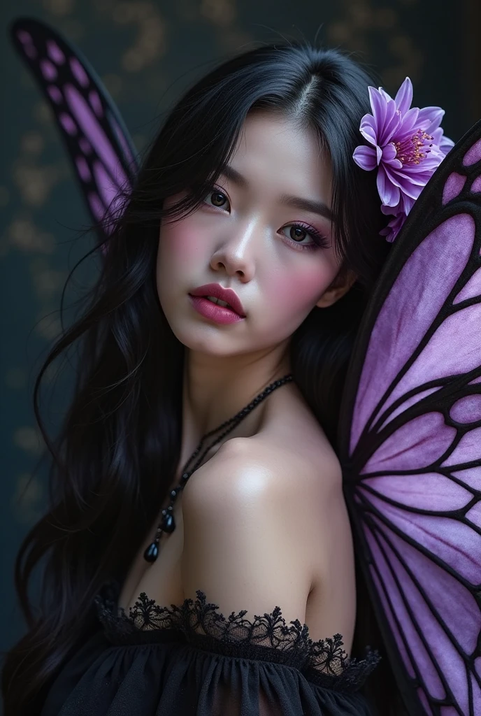 2 women (pretty pink vagina dark butterfly wings labia), fairy, goddess figure, pomegranate, juicy, fruiting flowers, blossoms, spring, closeup (elaborate details, baroque 1.5) copulating, deflowered, probiscis, nectar, licking, drinking, pussy licking, felatio, cunni lingus, 