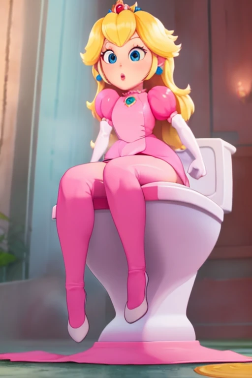 Princess posing for a photo, peach princess from Mario movie, big lips, smiling, squatting in toilet, fit female, pout lips, nipples, vagina, nude, full nude, brown liquid coming from tights, brown from ass, black liquid coming from thights, brown liquid on ass, poop in ass, brown thing coming from the anus, scat, scat in anus, shitting, solid brown block coming from anus, ass, hairy, hairy , hairy vagina, hairy genitalia, a lot of pubic hair, pubic hair, solo, seductive look, sexy, nipples, no clothes, nude, skin, hairy, hairy , hairy vagina, hairy genitalia, a lot of pubic hair, pubic hair, genitalia, anus, looking at viewer, black pubic hair