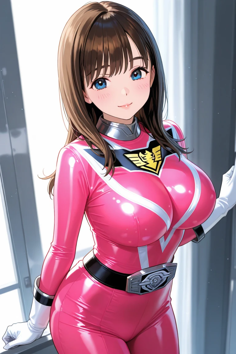 ((masterpiece)), ((Ultra quality)), ((super detailed)), ((high resolution)), ((8k)), a beautiful woman, ((She is one of the most famous actress in the world)), unparalleled beauty, ((large breast:1.6)), ((large ass:1.2)), ((deep cleavage:1.2)), slim waist, chest out, ultra detailed face, perfect skin, (((waist length hair, long light brown straight hair, hime cut))), ((light blue eyes)), ultra detailed eyes, whole body image, sexy, an inviting smile, sensual, (((anime))), ((glamorous)), sexual attraction ,((23 years old)), ((incredibly beautiful woman)), ((The H cup bust)), ((neat and clean)) , (((Power Ranger))), heroine, (((high leg cut leotard, white line on pink colored leotard power suit))), (((combat medic))), ((beautiful breasts)), beautiful legs, 8 life size, anime:1.4, the most beautiful and strongest, ((charm)), ((Russian beauty)), ((((gravure pose)))),