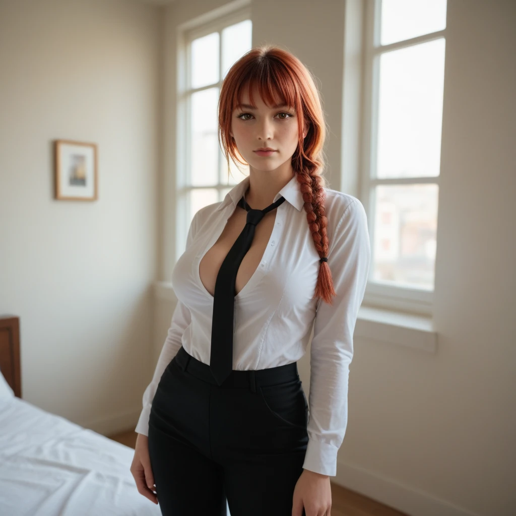 Penny pax redhead long hair braids soft curves wet glasses collar tights stockings tight short black skirt white shirt cleavage