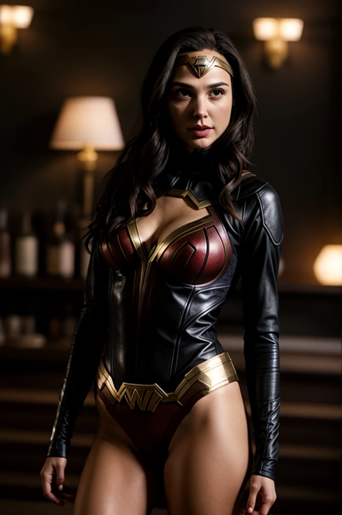 (Photograph of gal gadot ), (random photo , full body shot ) (standing in the light  rain, dressed as a sexy action woman, tight leather suit,sexualized style , tall mature woman, various random  angles ), [insanely detailed skin texture, sexy attractive texture] (depth of field) (( perfect body parts, ( hyper photorealistic) , 85mm, 100mm lens ))