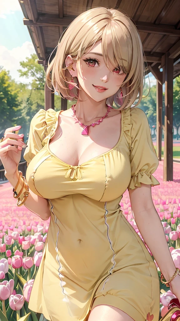 (from above:1.2),(from side:0.9), ((Face)), (Close-Up:0.4), ((looking at viewer, holding a bouquet)),(magazine cover:1.4), highest quality、(real、photorealistic:1.4),(ultra high resolution, 8K RAW photo, clear focus), best qualtiy, natural lighting, field depth, (Bright pupils, detailed beautiful eyes, high detailed face), Red lip, (tight focus:1.2, from below), sexy posing, seductive weak smiling, Looking at Viewer, Cinematic lighting, Perfect, softlight, High resolution skin:1.2, Realistic skin texture, body tired from sports、30 years old mature woman、a small face、beautiful-makeup、Makeup light、Shortcut Hair、dark brown hair、Bust b Cup, Amazing Cleavage, thin waist, big ass, Raised sexy, big breast: 1.2 posed cleavage:1.2、off shoulders、Sportsbra、legginullnude、cute wall background .