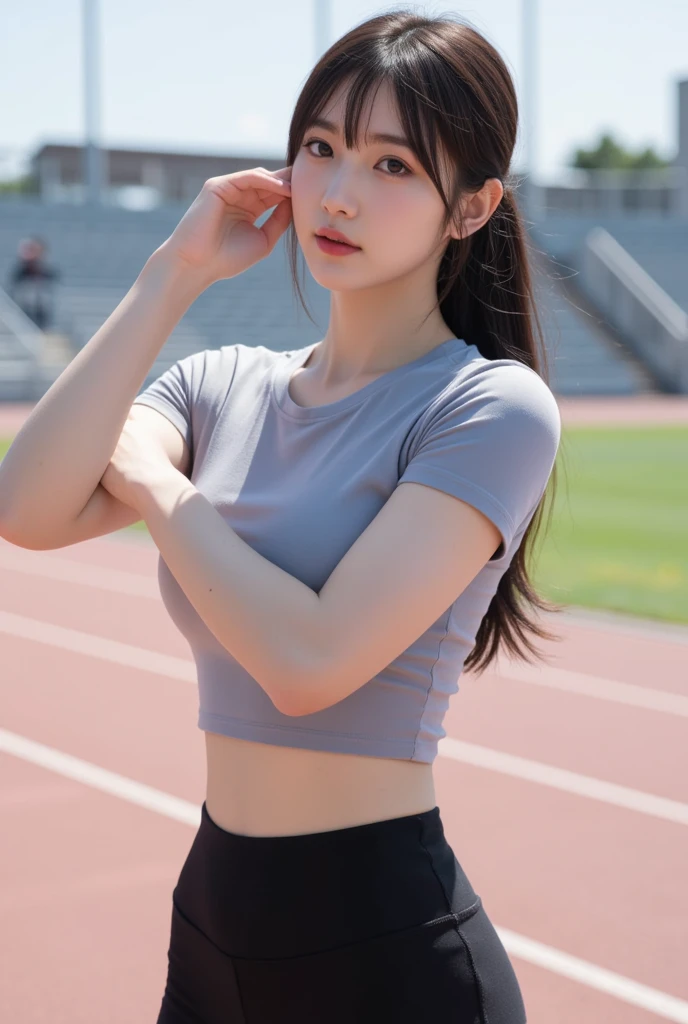 Angry Face, , ((Top Quality, 8k, masterpiece : 1.3))), foco nítido : 1.2 、 (Layer Cut, larger : 1.2),a beautiful woman with perfect figure : 1.4, Slim Abs : 1.2, wetty body : 1.5, Highly detailed facial and skin texture, Detailed Eyes, Double eyelidd, long hair, Volleyball Uniform, Volleyball court background, Big ick-thighs, ponytale, clear eyes, Black eyes, Clear eyes, Beautiful Legs, (18-year-old Asian female)