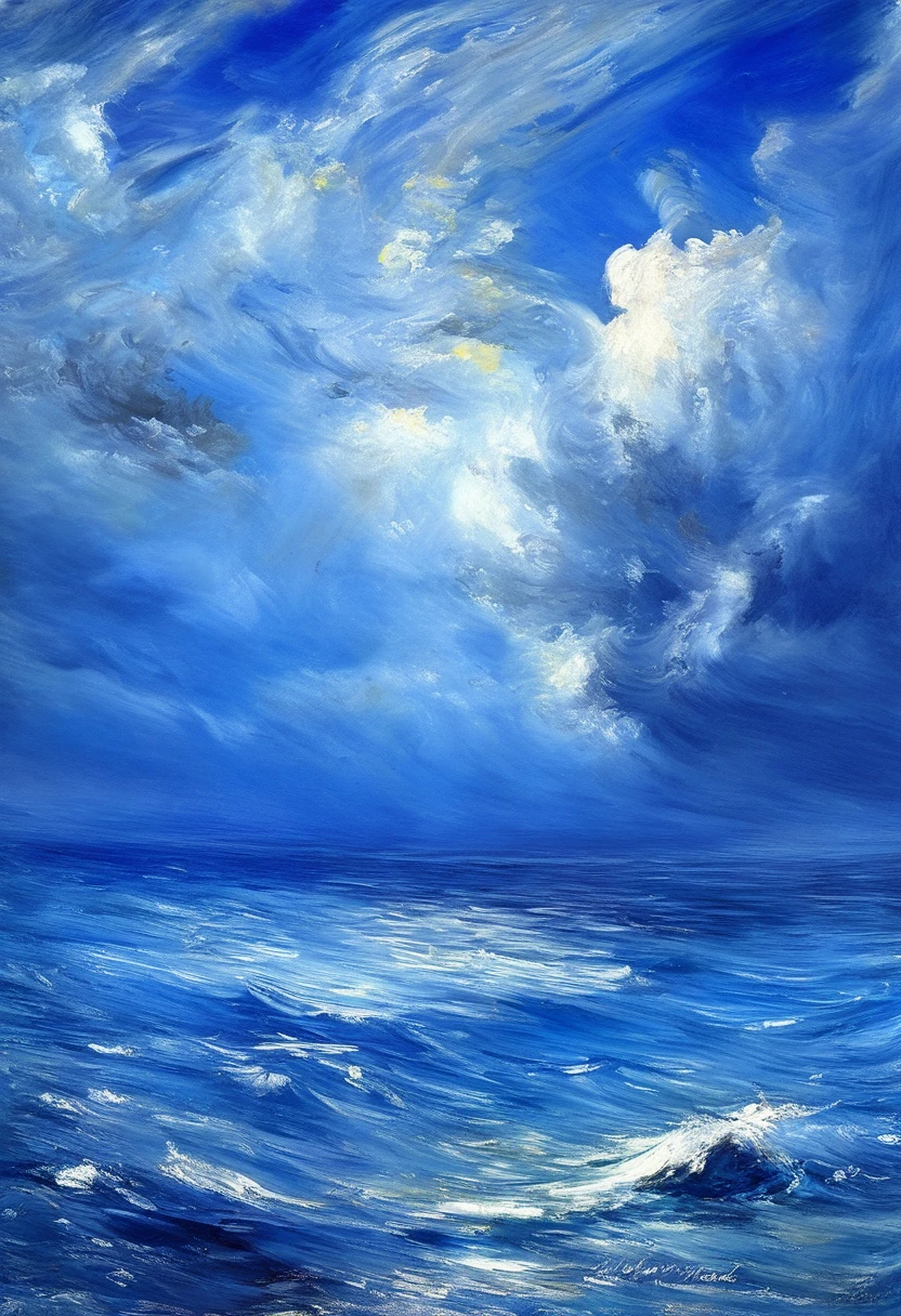 blue spreading all over and、exquisite contrast of light、Light reaching the seabed、glass bottle sinking into the deep sea、shining in the light、Deep sea world、/ by John Constable:0,7 /  by El Greco :0,7 [  Very colorful   ,((    oil  ))((  masterpiece )),((  best detail))]]