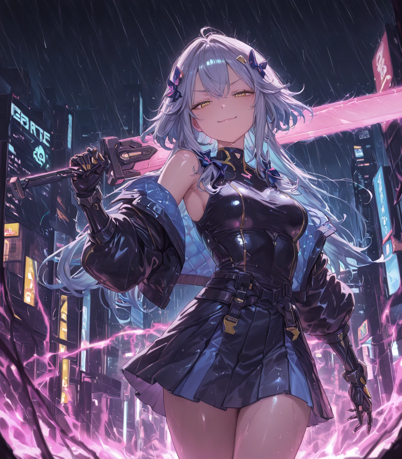 ((best quality)) , ((masterpiece)) , (detailed)，A wizard holds a wand，Purple light radiates