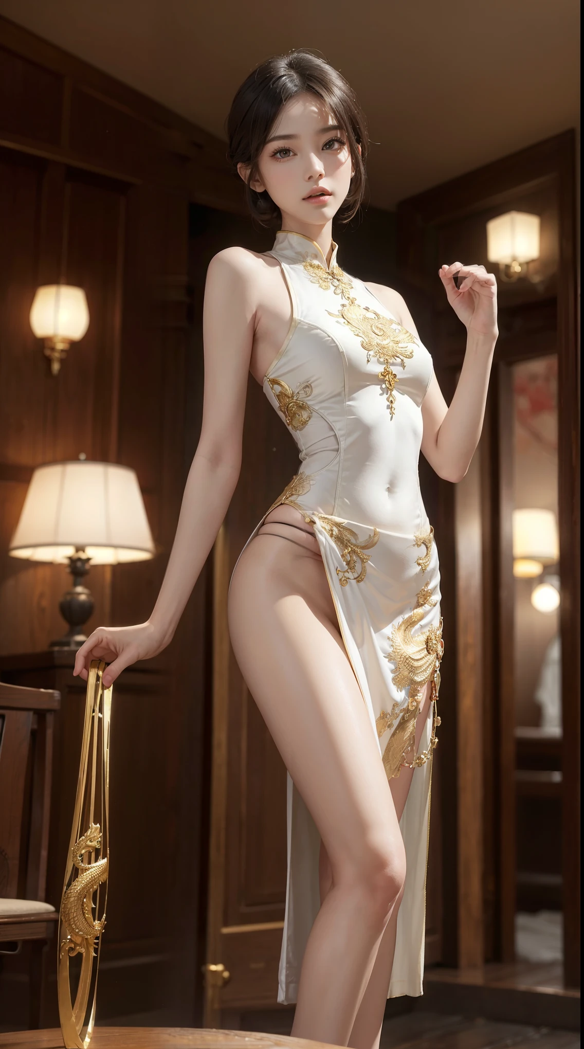 Girl in pink dress posing enchantingly, Keqing from Genshin Impact, Nakari from Genshin Impact, Barbie in white lace stockings, from Azure Lane video game, Ki no Sakura, popular on CGSTATION, Ayaka Genshin Impact, Ayaka Game Genshin Impact, sitting, lights hitting important places, Peter Savile's "Super Wide Angle" album cover in gold and black tones adds a historical and traditional atmosphere to the futuristic background East Asian architecture, blurred background, full body, With the arms behind the back, overall, the design creates a powerful visual representation that evokes excitement and anticipation in the viewer, evoking their feelings about the music within the album. Flowers in hand