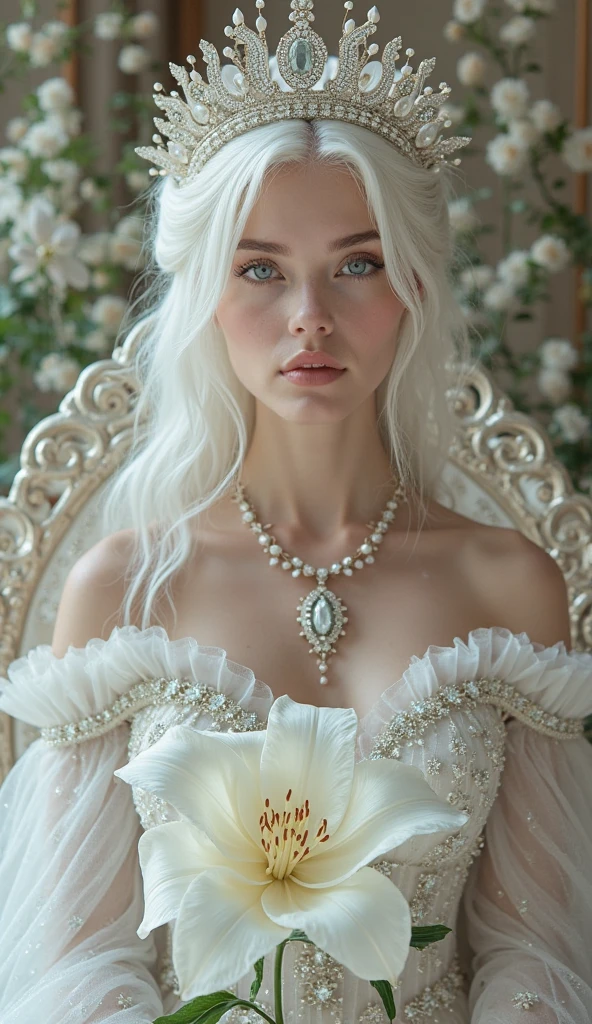 (Masterpiece:1.2), best quality, (illustration:1.2), (ultra-detailed), hyper details, (delicate detailed), (intricate details), (cinematic light, best quality Backlights), clear line, from below, soloist, perfect body, (1girl), white hair and yellow eyes, (emperor, black see-through clothes), (crown: 1.1), sitting on the throne, eyes slightly closed, head down, (shy: 1.2 ), (makeup), high contrast, (best illumination, an extremely create and beautiful), (cinematic light), colorful,
