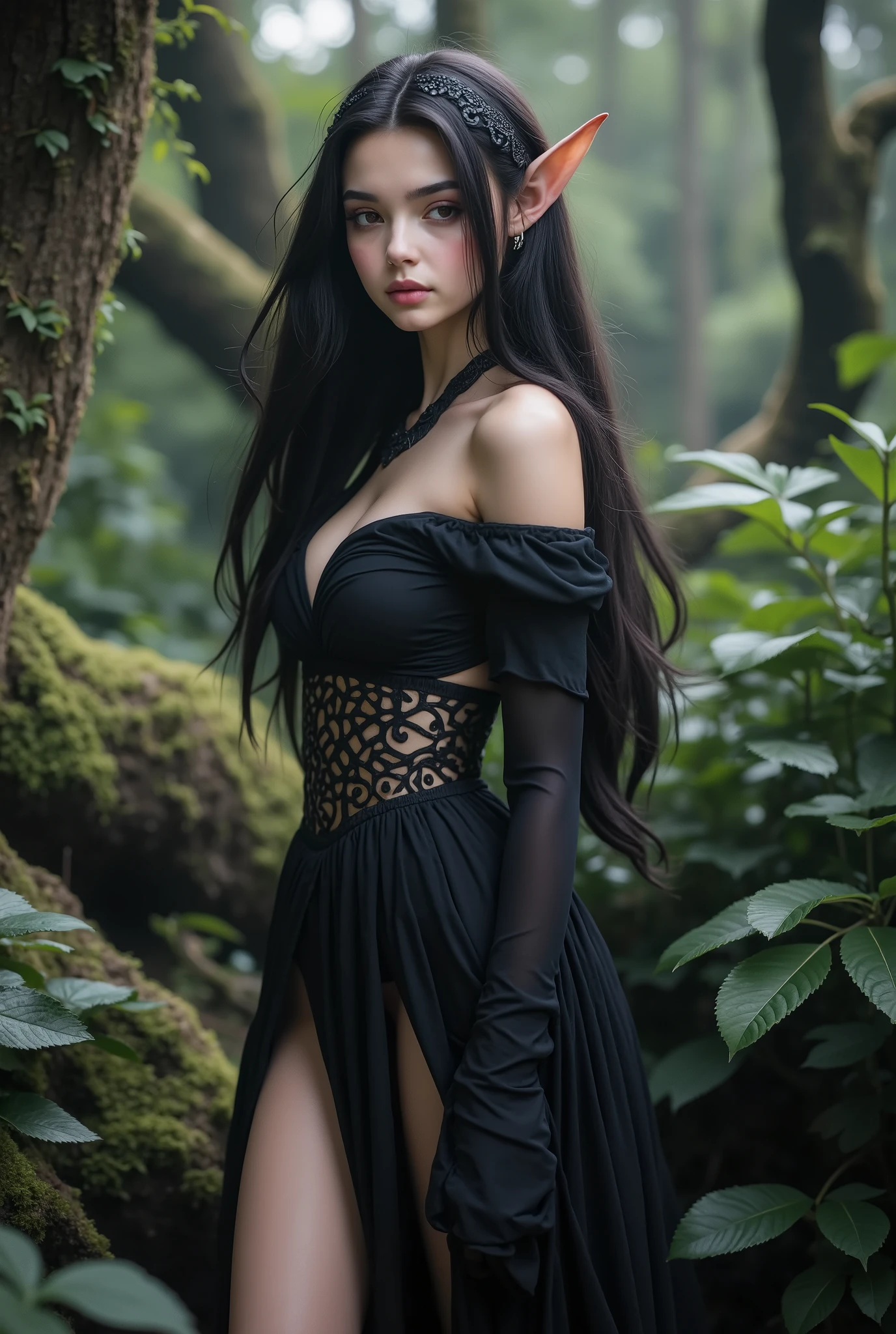 A sacred and enchanting dark elf girl