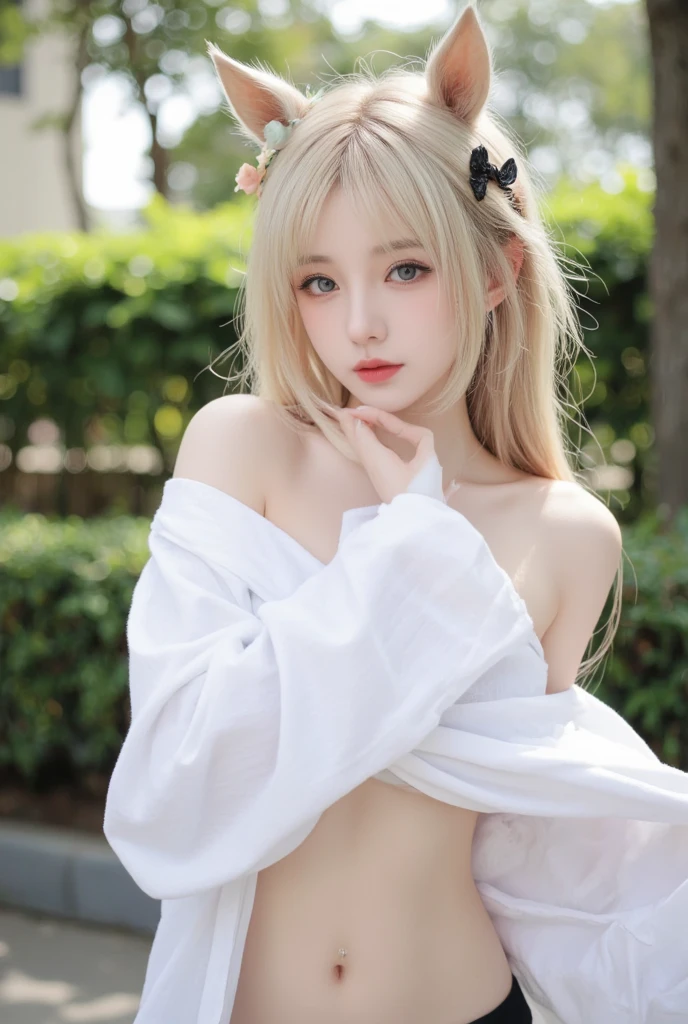 topless, High school girl idol、Naked, Realistic Breasts, Portrait photography best quality、 Super detailed、High resolution、, Super detailedな, Long Hair、Straight bangs, Light blonde hair, Shrine maiden, White Chinese Dress、Gray Background、Bring to the front、Proudly, Fair-skinned girl, Gentle junior high school student's baby pink areola, , Big Tits Same, There is a mole on the areola, necklace, 20-year-old, , The background is moon white, Beautiful junior high school girl, Brown eyes, Beautiful high school girl, Gray Background, topless, Show the left and right nipples properly, , Buried nipples, Slim, A face enduring the cold, Curly/Natural Hair, Red and white kimono