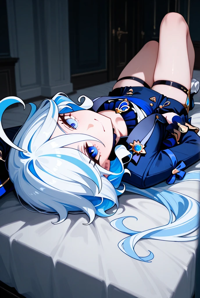 1girl, jean \(sea breeze dandelion\) \(genshin impact\), genshin impact, perfect eyes,living room,lying on a sofa,bondage,gaged,ballgag,rope,hand behind back,masterpiece,very aesthetic,newest,