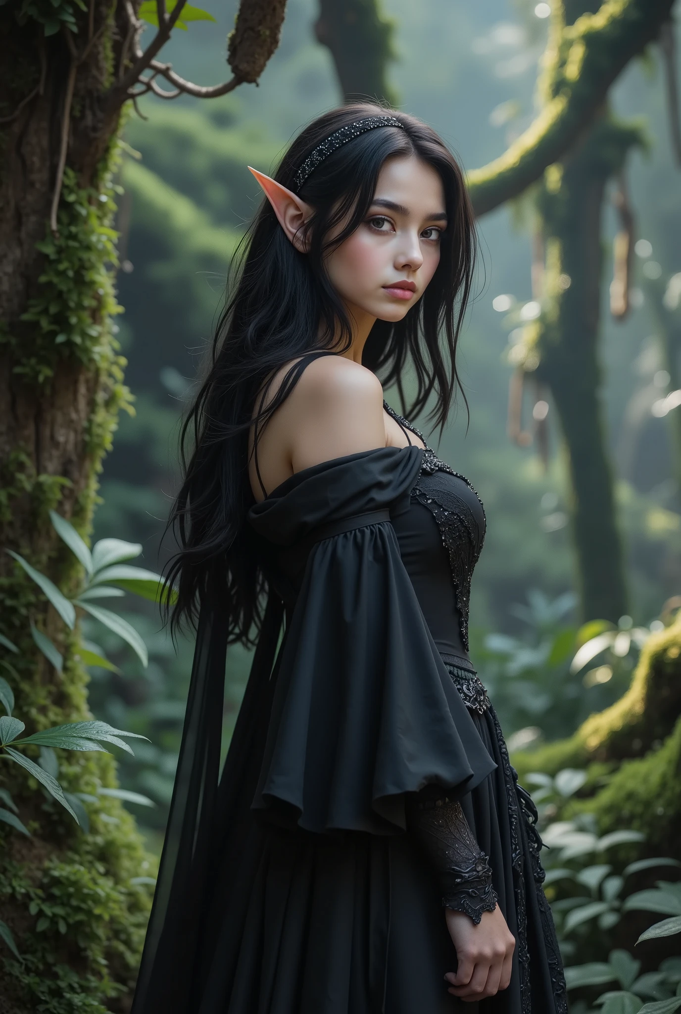 A sacred and enchanting dark elf girl
