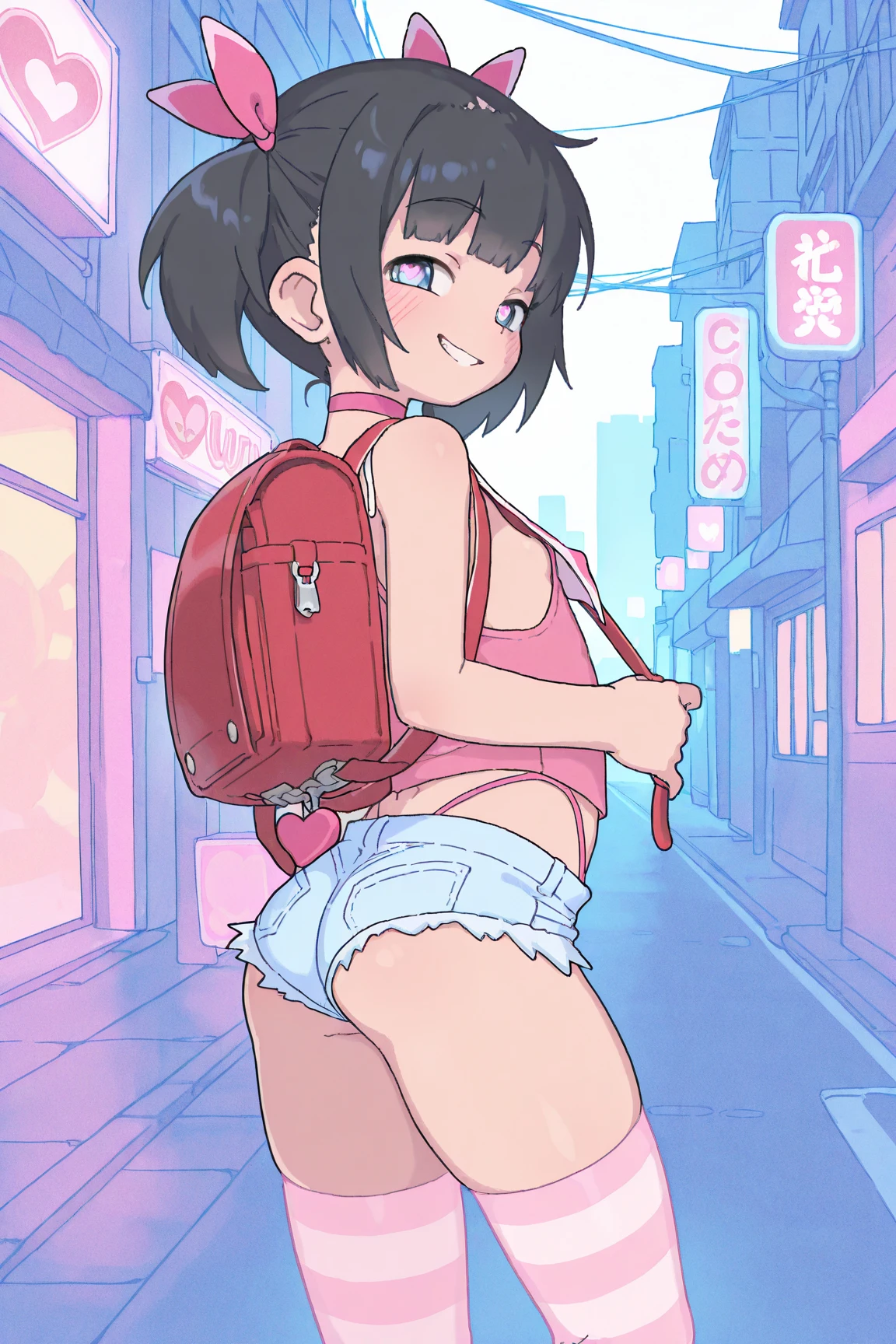 NSFW,(8k, Highest quality, masterpiece: 1.2),Fullbody:1.5, (Realistic, photoRealistic: 1.37), (beautiful face),Very detailed face, (One girl:1.5),(shame:1.3,shyness,embarrassed:1.4 ,afraid,,constricted pupils:1.5,disappointed,Humiliation: 1.2), Beautiful attention to detail, Floating messy boy's short Hair, black stockings, skneakers,(whole body:1.2),(mob people),background blur,(at alley),tears:1.4,(nude,carrying randoseru backpack:1.3),show teeth,standing