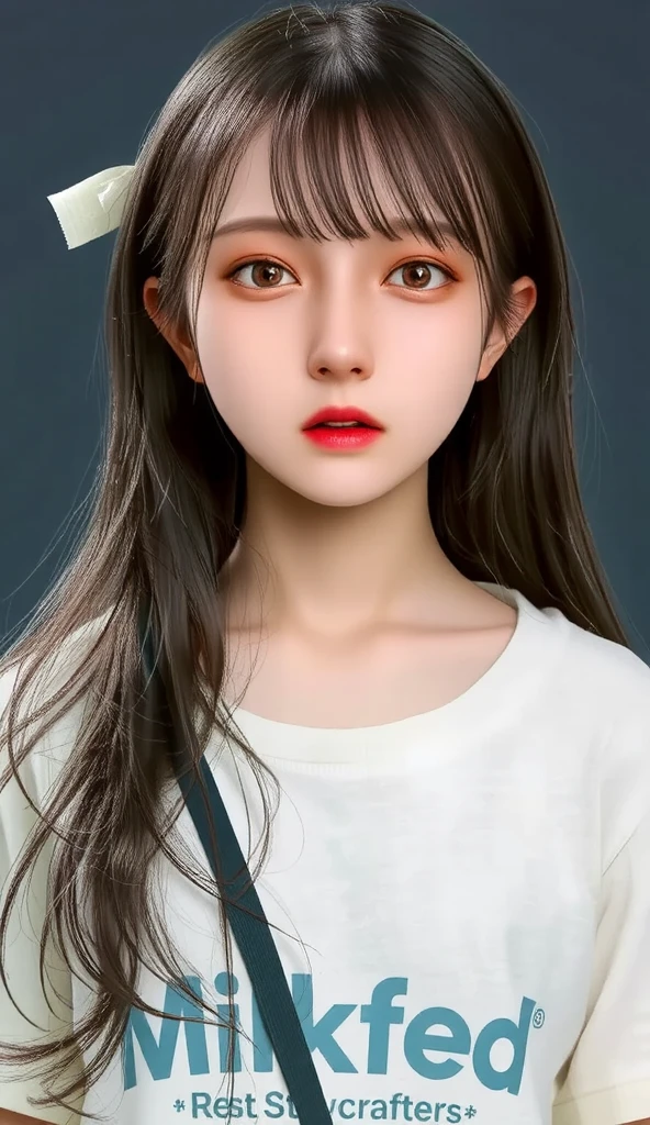 ​masterpiece、8K、32K、top-quality、(A detailed eye)、(A cute Japanese woman、bangss:1.3)、23years old、1 girl in、elegent、(White concrete wall:1.5)、Cheerful、Katyusha、netting