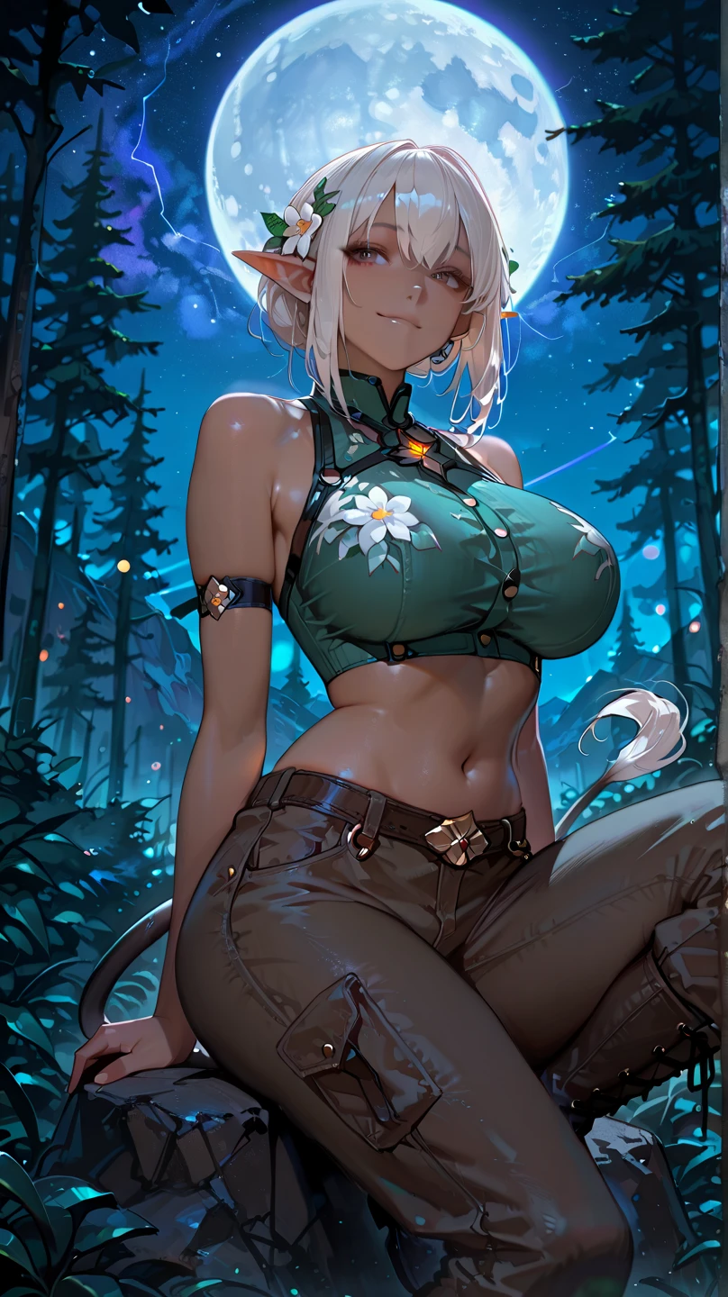 ultra realista 8k CG, master part, 1girl, elf girl, cute face, thick thighs, big tits, horny face, hot springs