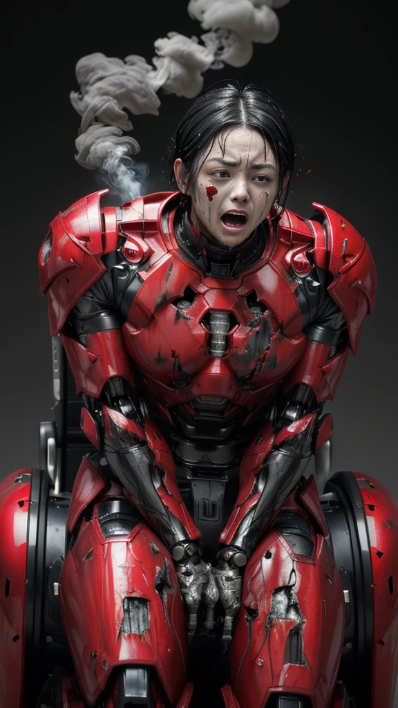 Rough skin, Very detailed, Advanced Details, high quality, 最high quality, High resolution, 1080P 、、Red Armor、Wearing red and black、cute((During a break))(Wearing a damaged female robot suit...)(Red Armor)(Broken Armor)Black Hair、、Soaking wet、Very short hair Sweaty face、Beautiful Face、Hot look knock down、よだれing from the mouth、Elementary school girl (Steam coming out of the face) ((Steam from the body)) Sit on a chair Filming locations I can see the vagina Open the crotch to the front look up