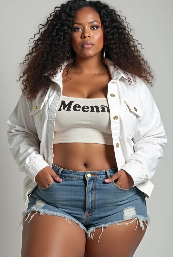 (ultra high definition), (ultra high definition), (full sharpness), (maximum quality), (Cinematic), (8k), (very black Girl), ((very tall girl), ((chubby)), ((extremely beautiful)), (alone), ((full body)), (ultra detailed face), (ultra detailed eyes), (ultra realist eyes), (perfect body), (delicate hands), (very detailed hands), (studio lighting), ((front view)), (very sexy), (malicious smile), (soft skin), (very insinuating), ((perky butt)), (((wearing shorts and t-shirt))), ((ultra wide hips)), (very thick thighs), ((very thin waist)), (very small breasts), (very big ass), (natural skin), (unique), (totally realistic), (very hot), (very fat ass), (very wide ass), (so sweet), temptation), (very wide pubis), (broad bones), (very round ass), ((no belly)), ((flat belly))
