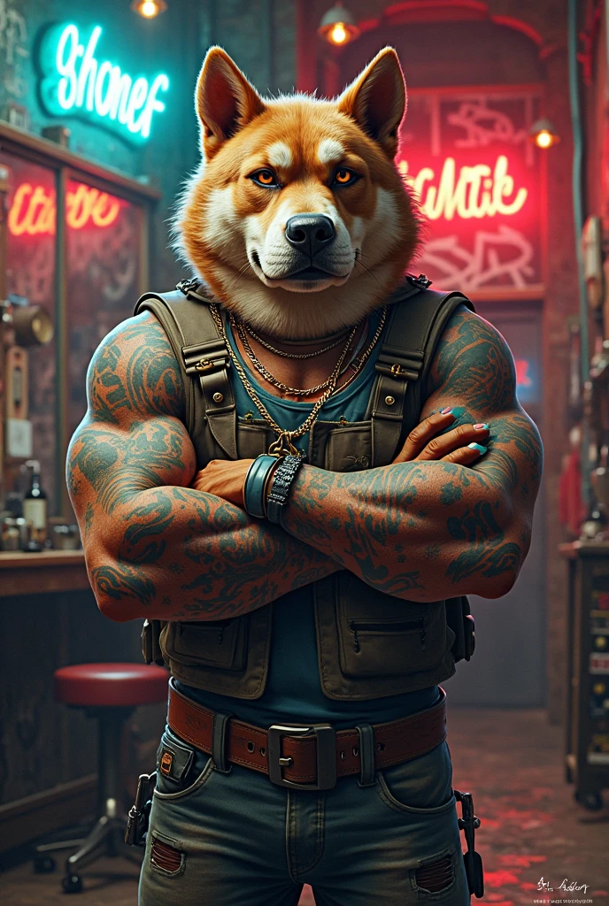 ((best quality)), ((ultradetailed)), ((masterpiece)), photograph, scene: spacious abandoned warehouse, theme: anthropomorphic animal mafia, character: hyena, appearance: wearing a windbreaker, holding a submachine gun and firing, other scene elements: training targets behind the character, perspective: realistic style, resolution: 4K.