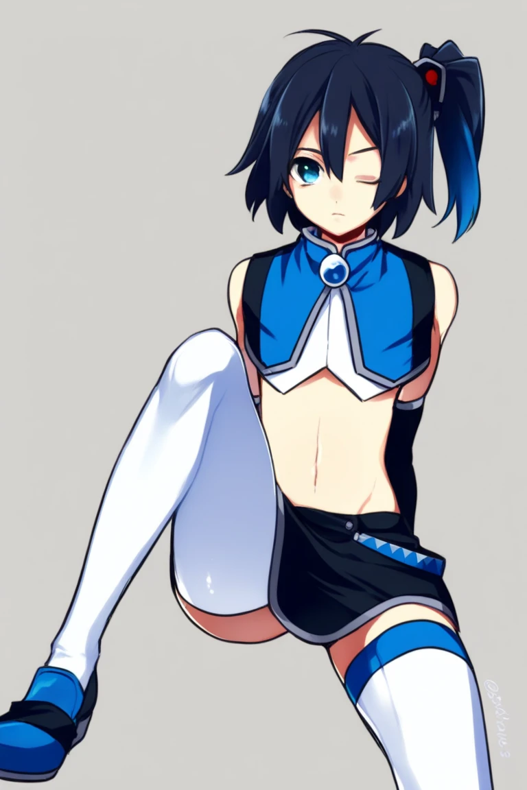 furry girl, cat, teenager, black hair, short spiky hairstyle, hair bang cover her eye, black eyeshadows, short spiky ponytail, anime style, small breasts, red eyes, big eyebrows, clear blue jacket, open clothes, black bikini, blue micro skirt, beach, sunny sky, high quality, detailed body, detailed eyes, detailed face, masterpiece, glistening body, detailed body fur, best quality, white body fur, skinny, sassy face, gothic, goggles, spectacular effects, :3, detailed hands, perfect lighting, perfect shadows, perfect eyes, perfect hair, perfect face, gorgeous body, full body, feets whit three toes, lying down, beach towel