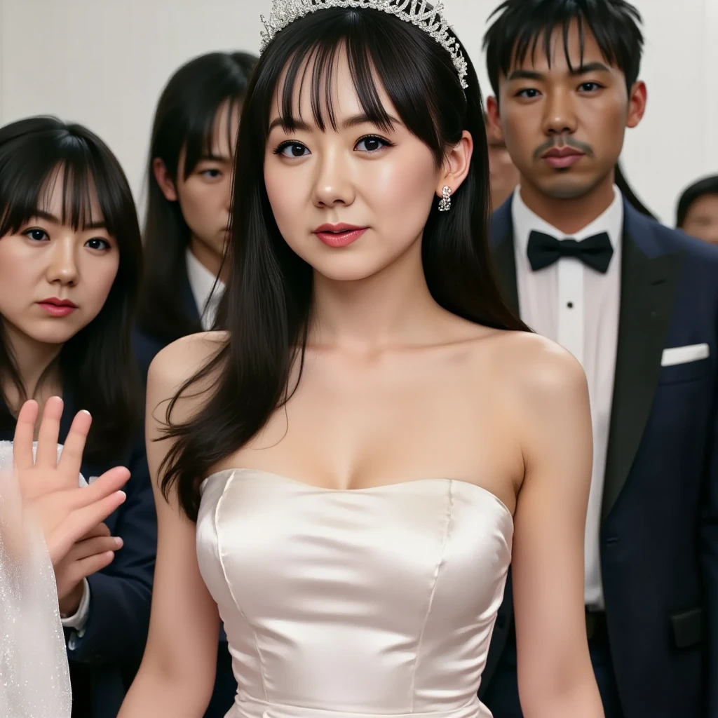 fluffyの毛皮。fluffy。Wedding dressを着た女性たちの写真。Wedding dress、Grey fur cape。Surrounded by fair-skinned adult women。Women wearing fur dresses and veils covering their faces are lined up。Beautiful women in luxurious furs。The dark dungeon of an old stone castle。Fisheye Lens、Fur coat。Multiple women。