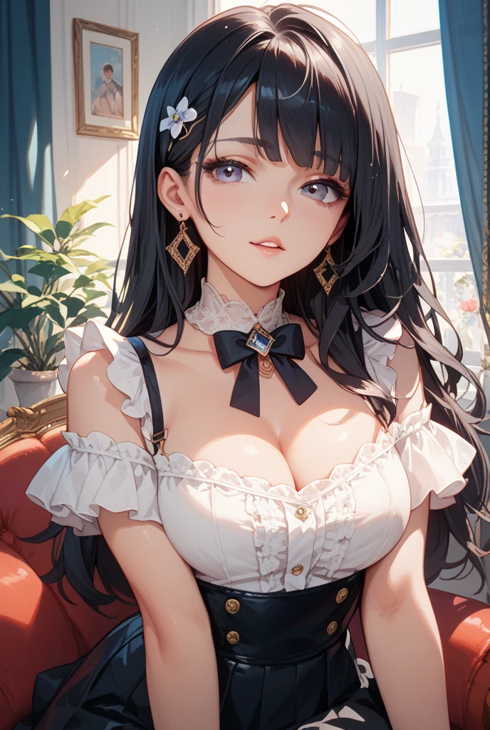 Girl seen from the floor, It's okay to wear a skirt, View from below, I can see my panties, medium breasts, ((Very detailed)), (Perfectly detailed face), (Highly detailed hands), Photorealistic images,White panty,up skirt,huge top lace panties
