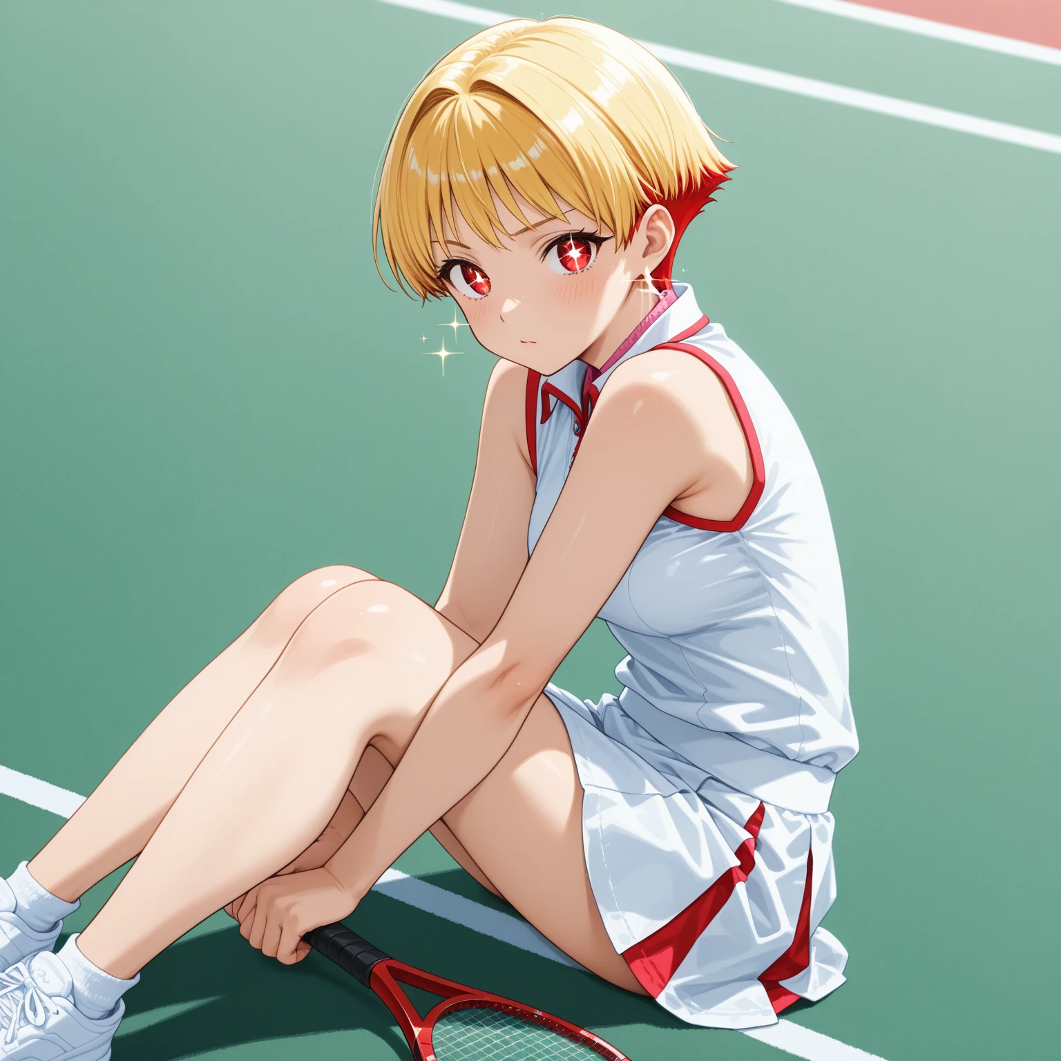 (((Official art,superfine illustration,hight resolution, masutepiece, best qualtiy,Best Quality:1.2))),detaileds, (A little boy),12 years old, A young tennis idol with a super cute face.,beautiful young boy、 Standing, Cool handsome face with smile, blue soccer cleats, Long legs, thighs thighs thighs thighs, Foots, Bulge, (Blonde hair、Shorthair 1.4)、Shiny hair, boy with sharp eyes, (tennis tight shiny training bodysuit), (tight soccer shorts), (Soccer Socks), tussock, Cool pose, (太いthighs thighs thighs thighs,Big buttocks),(((park tennis field)))、((cocky、))、Smirk、Spread legs,Ultra-fine painting, (Best Quality, 4K, 8K, hight resolution, masutepiece:1.2),